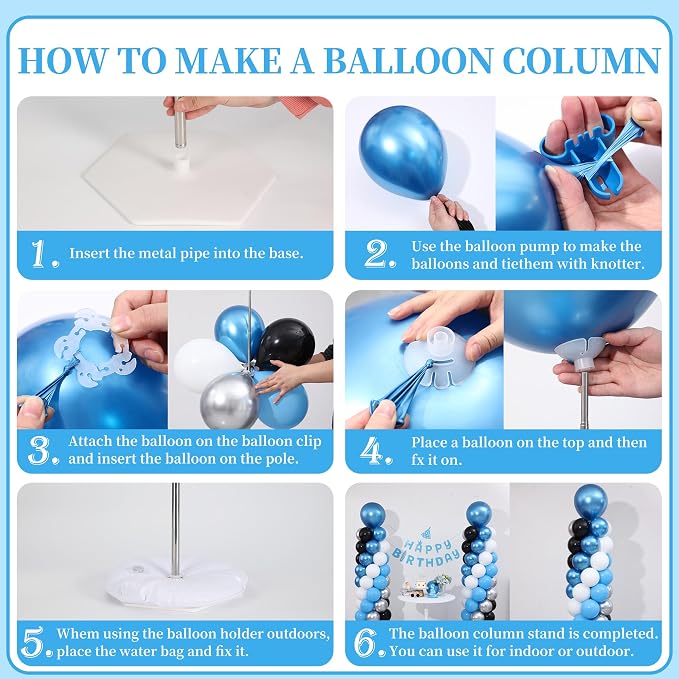 Blue and Silver Black Balloon Column Stand Arch Kit Set of 2 - Image 6