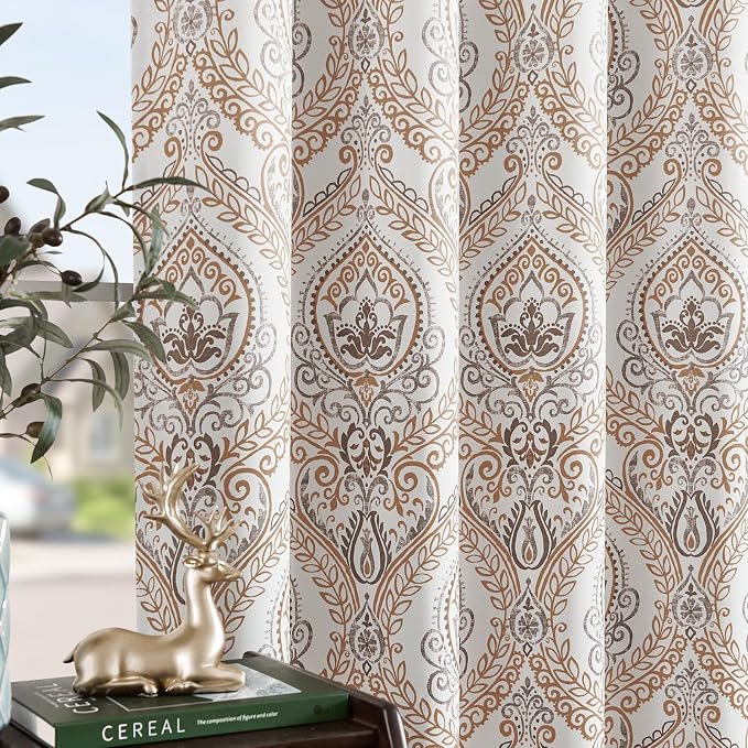 jinchan Blue Blackout Curtains 84 Inch Damask Vintage Grommet 2 Panels | Room - Image 2