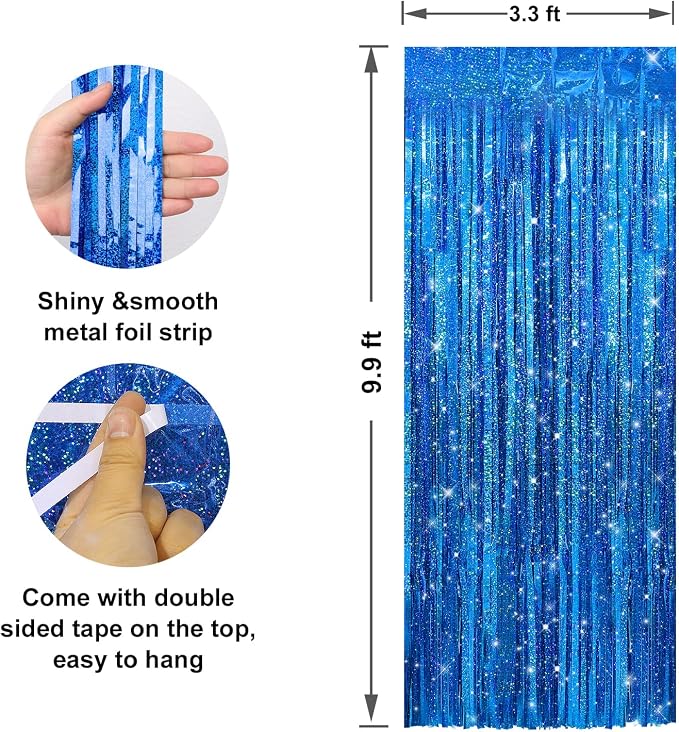 Crosize 4 Pack Laser Royal Blue Party Streamers Backdrop, 3.3 x 9.9 ft | Tinsel - Image 2