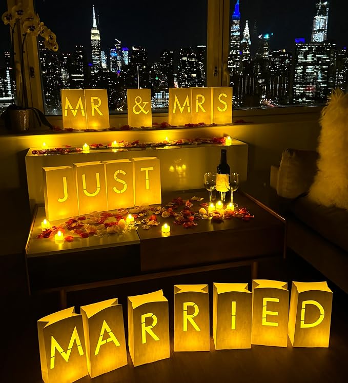 WYMM Mr & Mrs Light Up Letters, Tea Lights & Rose Petals, Wedding | luminary - Image 8