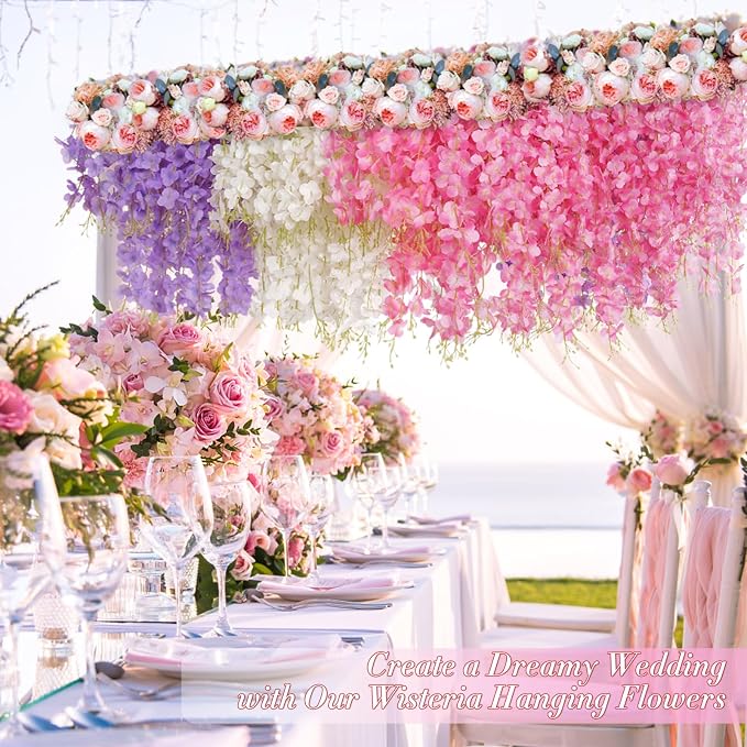 40 Pack Pink Purple White Wisteria Hanging Flowers, Fake Hanging Flowers - Image 3