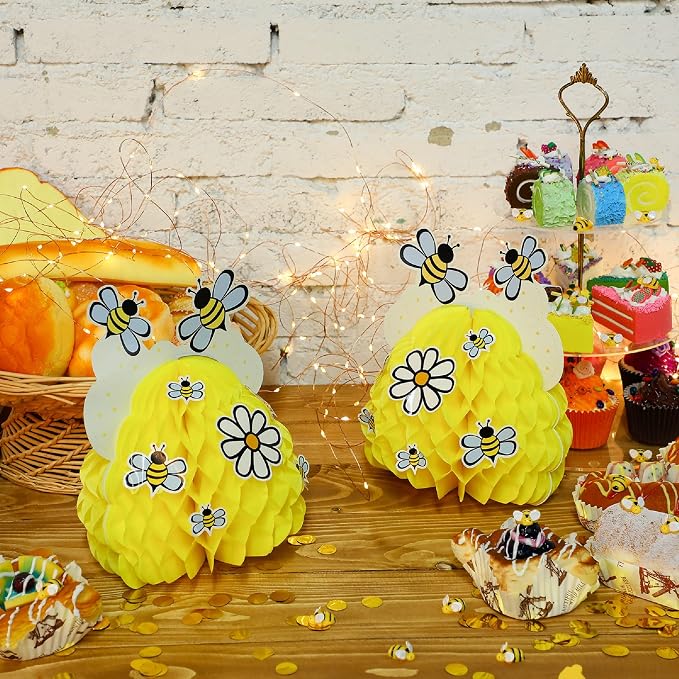 Zonon 4 Pieces Honey Bee Centerpieces Honeycomb Decorations Yellow Bee - Image 7