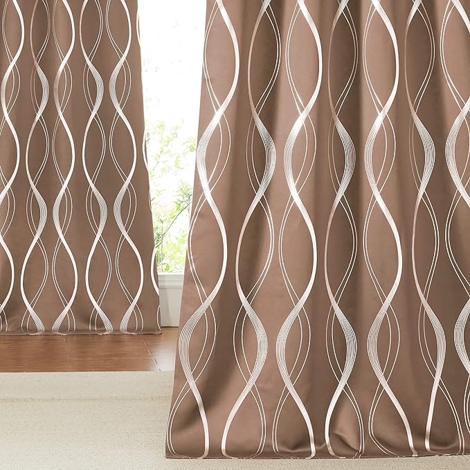 NICETOWN Blackout Curtains for Bedroom, Foil Printed Wave Lines Energy Saving by NICETOWN