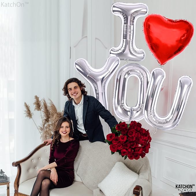 KatchOn Silver I Love You Balloons 40 Inch, Valentines Day Decorations | Foil - Image 8