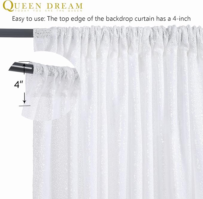 Sequin Backdrop Curtains 10ft x 10ft White Background Drapes Wedding Giltter Curtains for Birthday Party Decoration