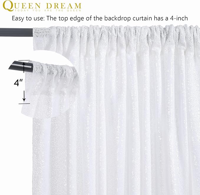 White Sequin Backdrop Curtain 4 Pack 2ft x 8ft Backdrop Birthday Background | - Image 6