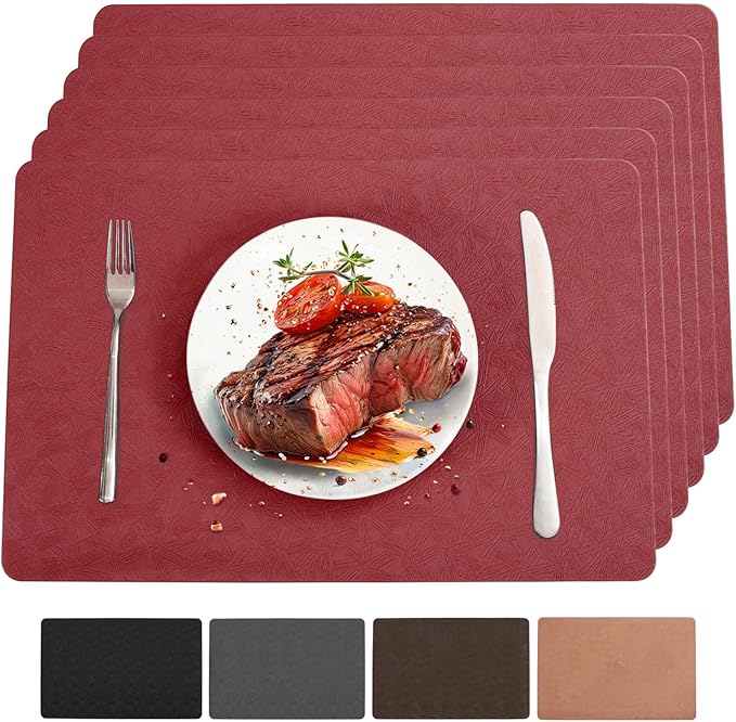 Vinyl Red Placemats Set of 6 Wipeable Waterproof Table Mats | Heat Resistant by BxzanDya-LifeSmartMaker