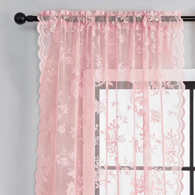 Baby Pink Lace Curtains 72 Inch Length 2 Panels Set - Image 4