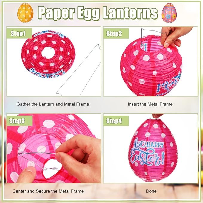 12 Pcs Easter Party Hanging Paper Lanterns Easter Eggs Bunny Chick Basket - Image 3