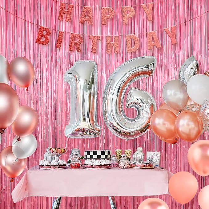 Pink Metallic Tinsel Foil Fringe Curtains, 2 Pack 3.3x8.3 Feet Party Streamer - Image 7
