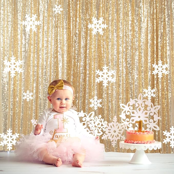 ShinyBeauty Light Gold Sequin Backdrop 10X10 Gold Drapes Curtain by ShinyBeauty