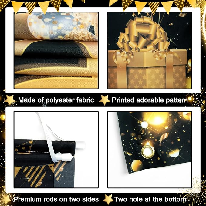 Avezano Happy Anniversary Door Banner Black and Gold Anniversary Decorations - Image 6