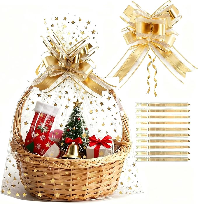 COQOFA 10 Pieces Large Cello/Cellophane Bags 16x 24 Inches Clear Basket Gift by COQOFA