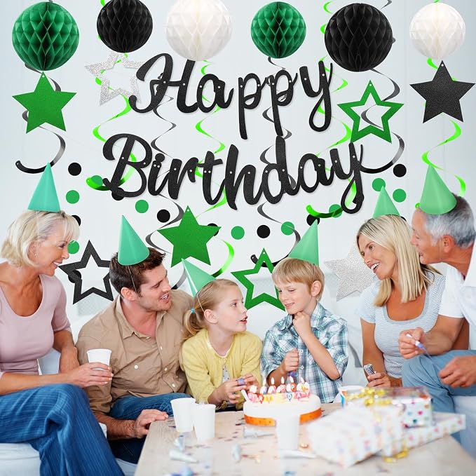 YEOCU Birthday Decorations, No DIY Pre-Strung Happy Birthday Banner | Green - Image 4