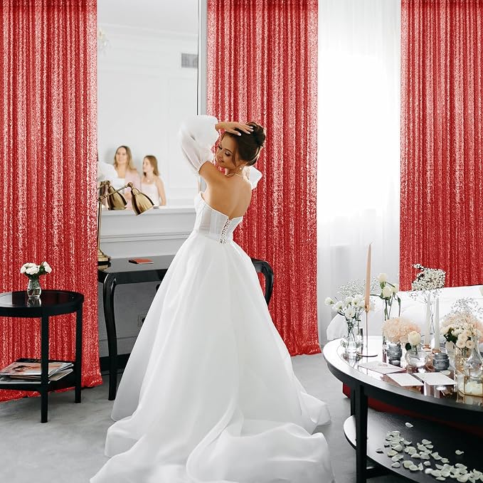 2×8FT-4PCS Red Sequin Backdrop Curtains Panels, Photography Backdrop Glitter - Image 4