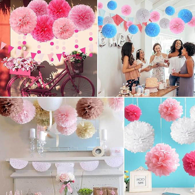 Qimoo 20pcs Light Pink Paper Pom Poms Decorations, DIY Tissue Paper Flowers Ball - Image 5
