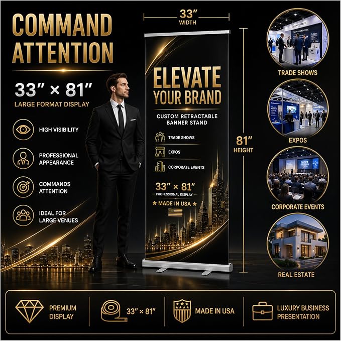 Custom Retractable Banner with Silver Aluminum Stand, Made in USA, Travel Bag - Image 2
