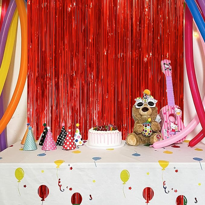 Voircoloria Red Foil Fringe Backdrop Curtains, 2 Pack | Tinsel Streamers - Image 5