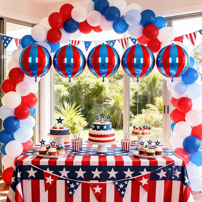 Blue and Red Striped Balloons 6Pcs, Giant 4D Round Ball Balloon 22 Inch Round - Image 7