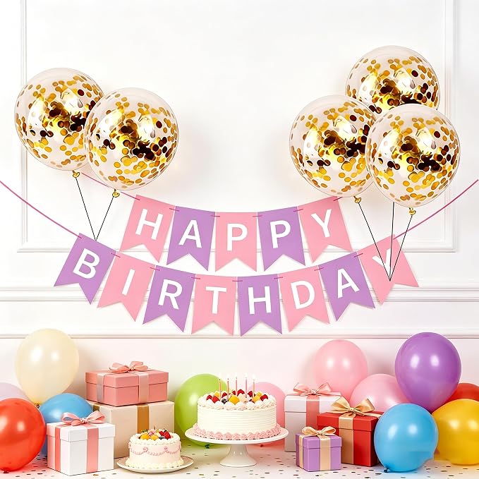 Happy Birthday Banner Sign Bunting Hanging Decorations - Image 2
