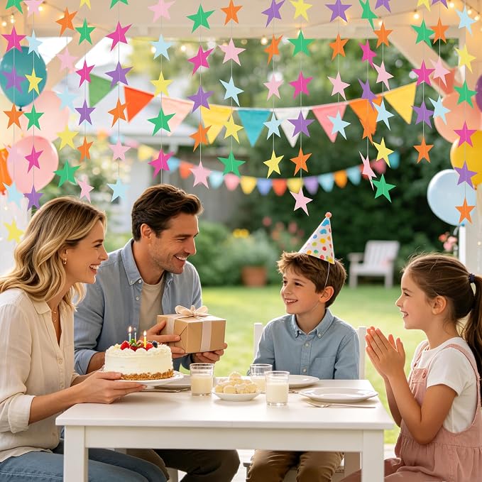 BEISHIDA 6Pcs Assorted Rainbow Star Garland Decor Twinkle Paper Star Streamers - Image 5