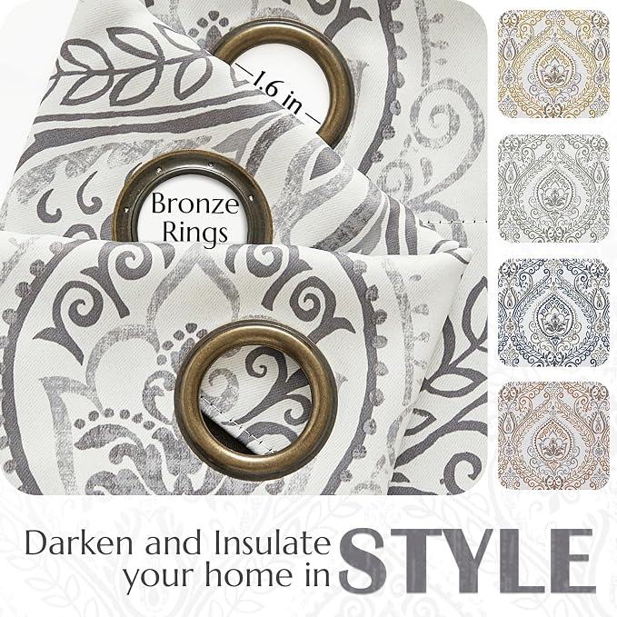 jinchan Brown Blackout Curtains 96 Inch Damask Vintage Grommet 2 Panels | Room - Image 5
