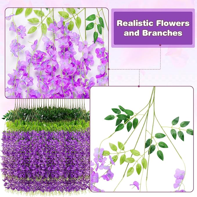 Wisteria Hanging Flowers,Fake Hanging Flowers,Wisteria artificiales Garland for Home Wedding Arch Floral Party Garden Ceremony Outdoor Decor,3.6 feet Long(36,Purple)