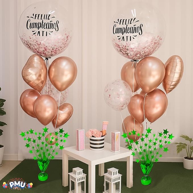 PMU Bursting Star Metallic Foil Spray Centerpiece- Green Balloon Weights - Image 4