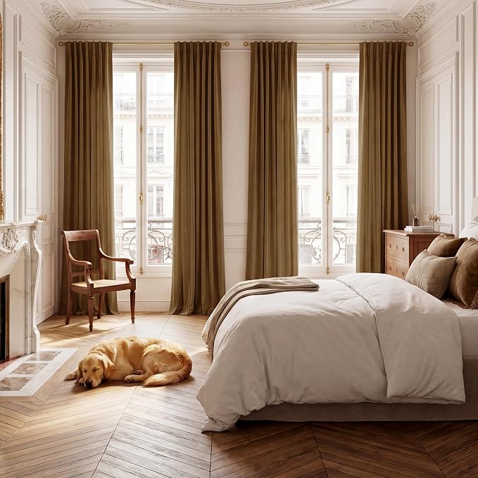Gold Brown Velvet Curtains for Boho Living Room, W52 x L92, 2 Panels | 300GSM - Image 8