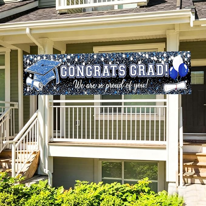 Blue Silver Graduation Party Decorations/Congrats Grad Graduation Banner Navy - Image 7