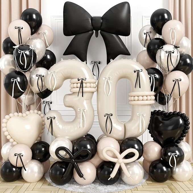Beige Balloon Number 30 for 30th Birthday Decorations Women, Double Stuff Pearl by Jobkoo