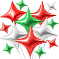 TONIFUL 30 Pcs Four Pointed Star Balloon Red Green Silver Foil Balloon | by TONIFUL