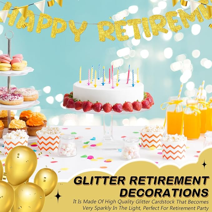 Fulmoon Pre Strung Happy Retirement Banner Glitter Retirement Sign Funny - Image 7