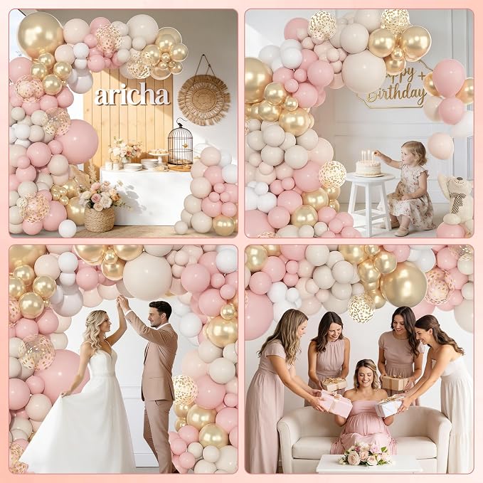 Amandir 153pcs Dusty Pink and Gold Balloon Garland Arch Kit Different Sizes | - Image 5