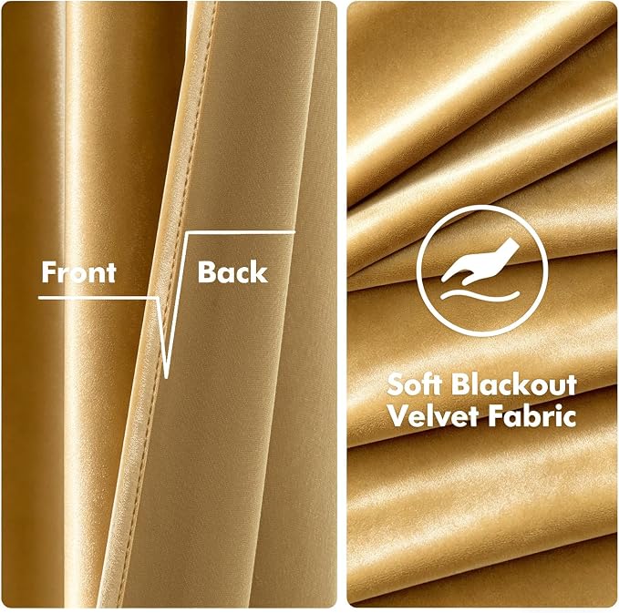 MIULEE Velvet Curtains Golden 52 x 96 Inch Length Set of 2 | Grommet Drapes - Image 3