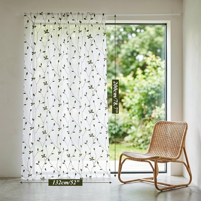 Willow Voile Curtains Cute Green Sheers Leaf Tulle Vine Window Sheers Ivy - Image 2