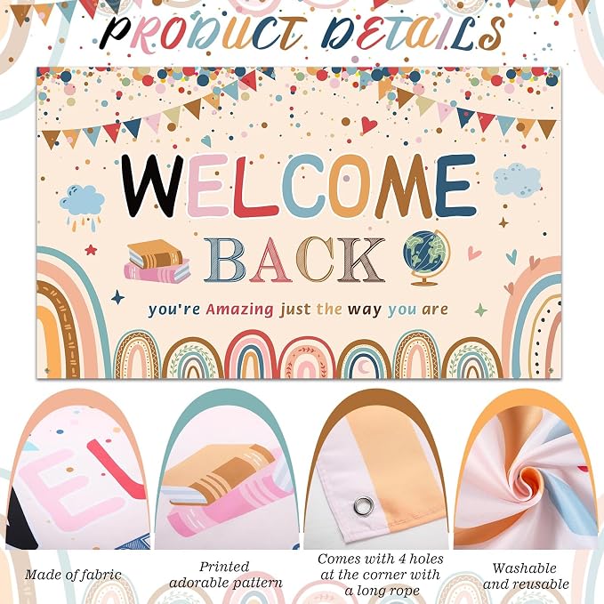 Tatuo Welcome Back to School Banner First Day of School Backdrop Banner Large - Image 3