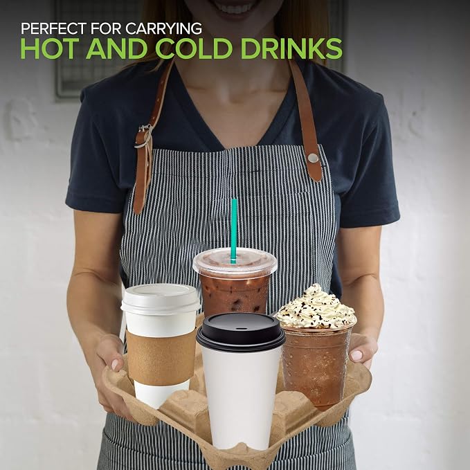 4 Cup Disposable Coffee Tray, Commercially Compostable Cup Holder, Durable - Image 6