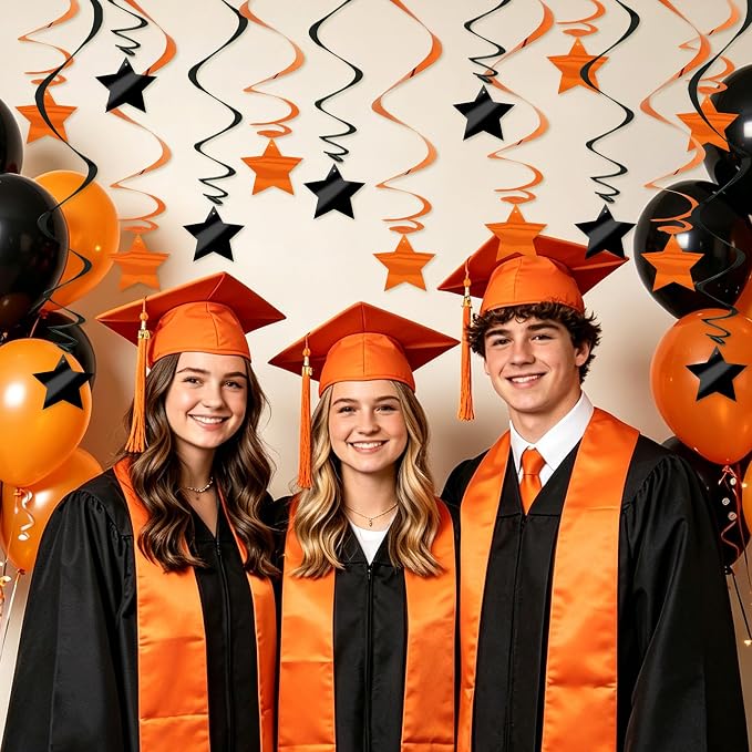 BEISHID Black Orange Stars Hanging Swirls Pre-Strung Stars Hanging Decorations - Image 4