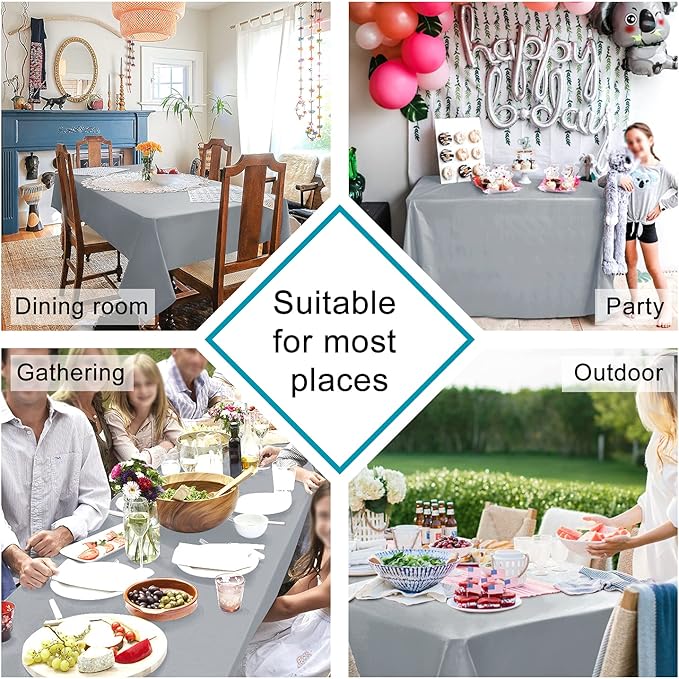 Hiasan Silver Grey Rectangle Tablecloth - Waterproof and Spillproof Washable Fabric Table Cloth for Dining Room Kitchen Party and Outdoor, 54 x 108 Inch