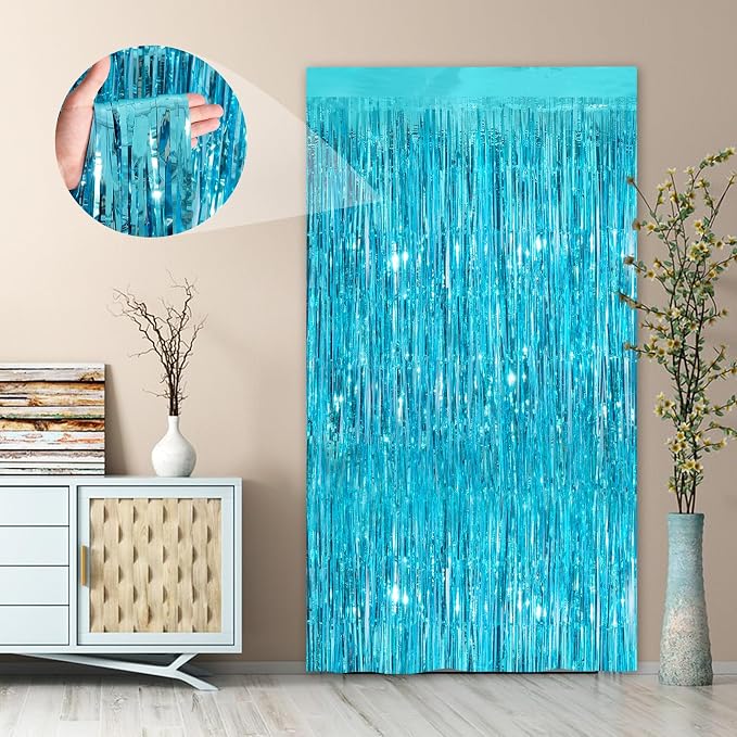 2Pack Blue Party Streamers 3.3x 8.3ft Foil Fringe Curtains Metallic Photo Booth - Image 7