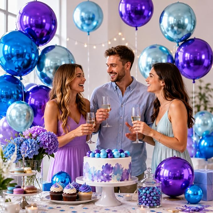Blue Purple Round Foil Balloons, Metallic Blue Purple Soccer Foil Baloon - Image 8