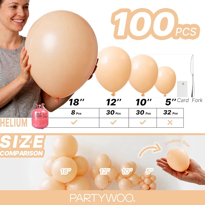 PartyWoo Nude Balloons 100pcs Apricot Boho Fall Color 18 12 10 5 Inch | Balloons - Image 6