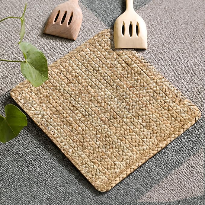 Square Woven Placemats Set of 4 Straw Table Placemat Extra Wide Braided Rattan - Image 7