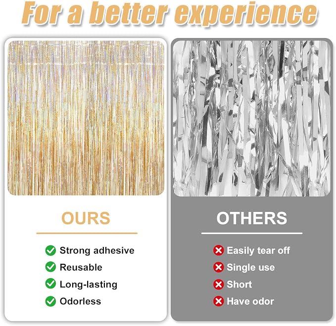 3 Pack 3.3 x 9.9 ft Holographic Champagne Gold Streamers Party Decorations | - Image 3