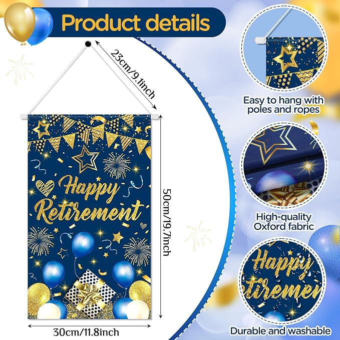 Blue Gold Retirement Door Banner Decorations Happy Retirement Party Small - Image 3