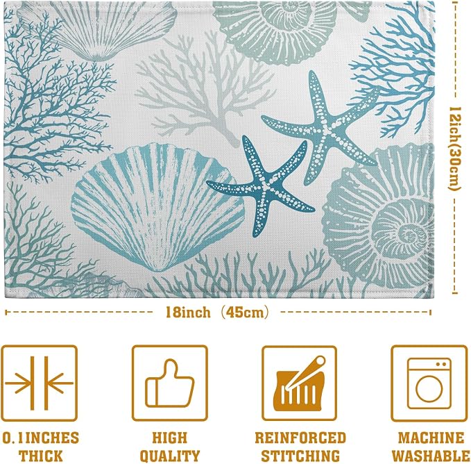 Nautical Coastal Blue Placemats Set of 4 Summer Teal Turquoise Beach Theme - Image 4
