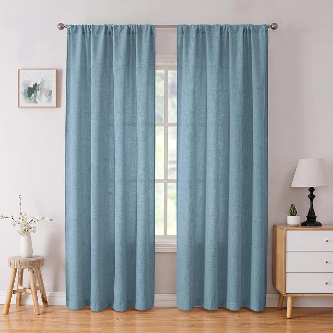 Tollpiz Linen Curtains Bedroom Rod Pocket Semi Sheer Curtain Burlap Light by Tollpiz