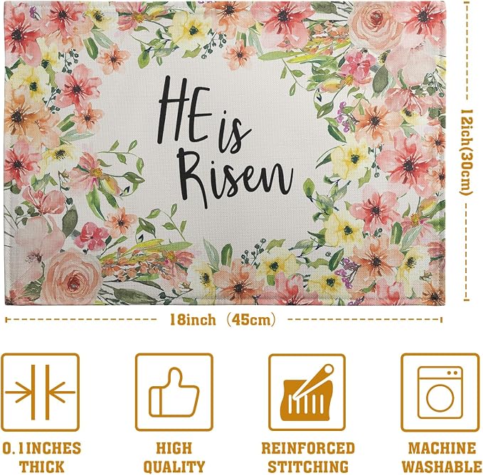 He is Risen Placemats Set of 4 Spring Easter Christian Cross Religious Flowers - Image 4