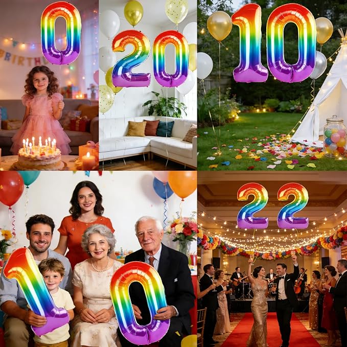 40 Inch Number 0 Balloons for Birthday Party Decorations, 0-100 Rainbow Large - Image 7